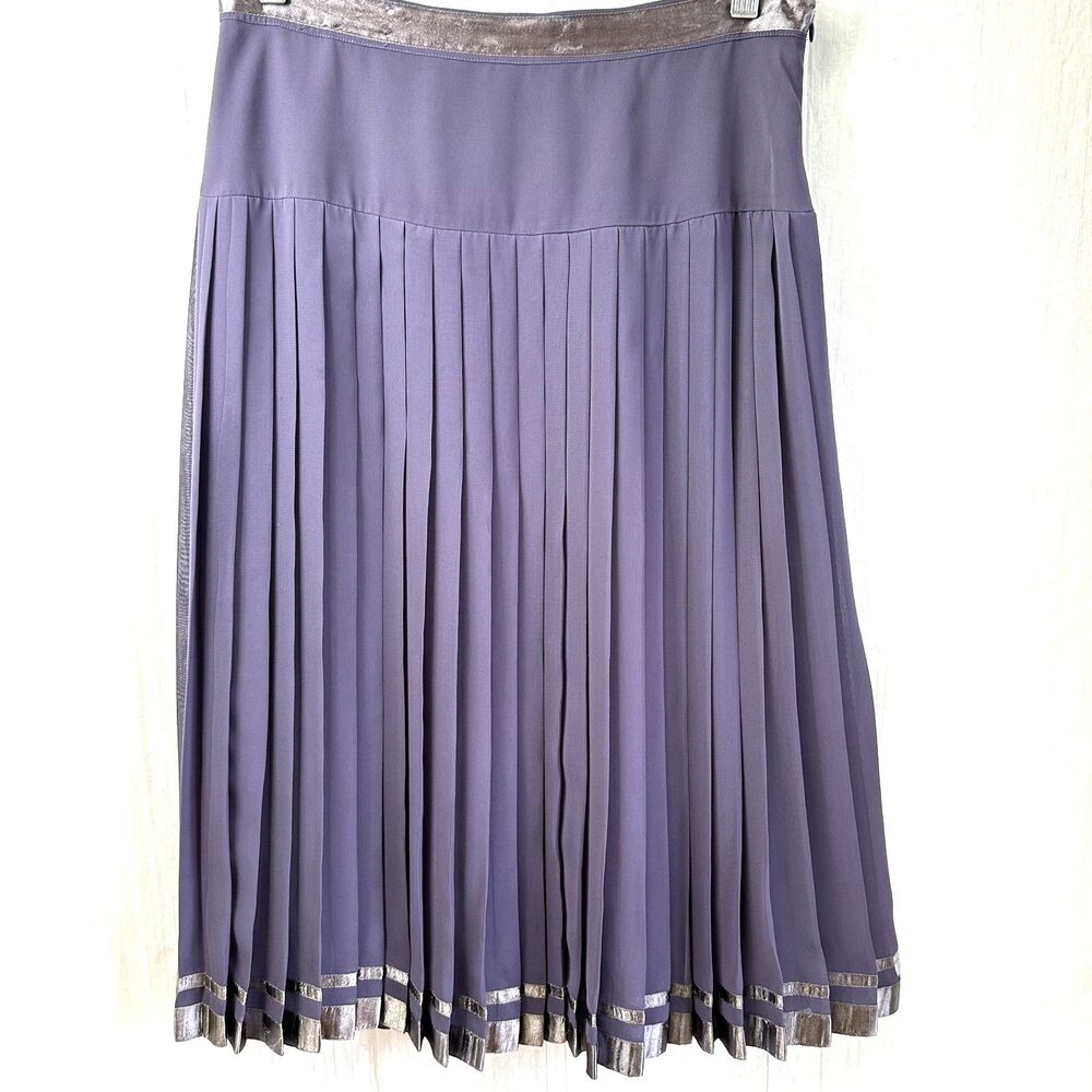 Club Monaco Women's Purple Pleated Chiffon Shiny Trim Midi Skirt Sz S/M